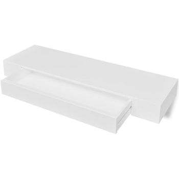 Estante Flotante Pared Con 1 Cajón Mdf Blanco Para Libros/dvd