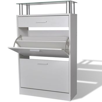 Mueble Zapatero Con Cajón Y Estante Superior De Vidrio Blanco