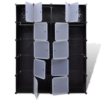 Armario Modular 14 Compartimentos Negro Y Blanco 37x146x180,5cm