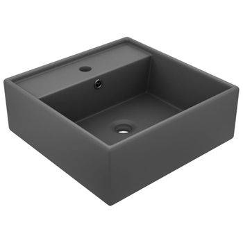 Lavabo Lujoso Cuadrado Rebosadero Cerámica Gris Oscuro 41x41 Cm