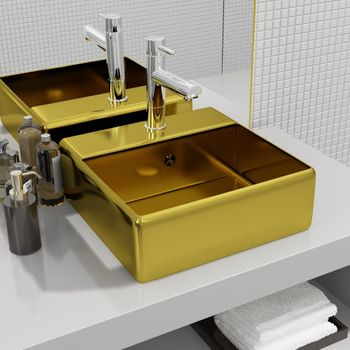 Lavabo Con Rebosadero 41x41x15 Cm Cerámica Dorado