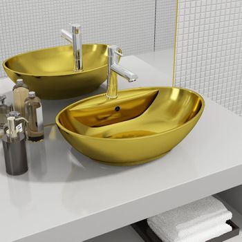 Lavabo Con Rebosadero 58,5x39x21 Cm Cerámica Dorado