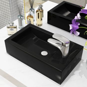 Lavabo Con Agujero Grifo Rectangular Cerámica 46x25,5x12 Negro