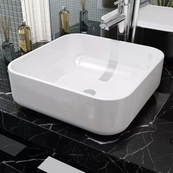 Lavabo Cuadrado De Cerámica Blanco 39x39x13,5 Cm