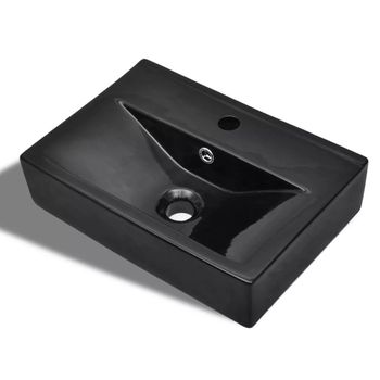 Lavabo Rectangular De Cerámica Hueco De Grifo/desagüe Negro