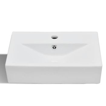 Lavabo Rectangular De Cerámica Hueco De Grifo/desagüe Blanco