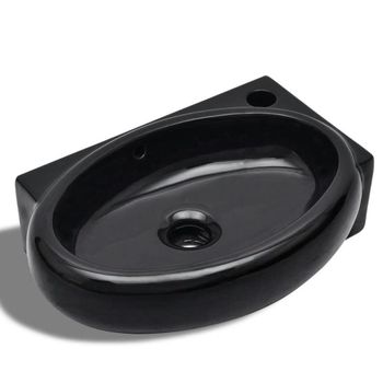 Lavabo Redondo De Cerámica Con Orificio De Grifo/desagüe Negro