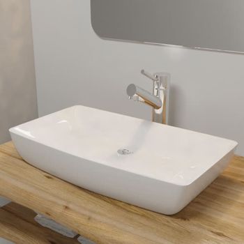 Lavabo Lujoso Rectangular Ceráminca Blanco 71x39 Cm