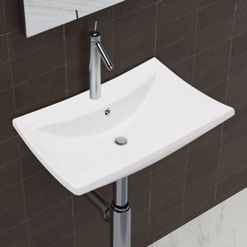 Lavabo De Cerámica Rectangular Con Orificio De Grifo Y Desagüe