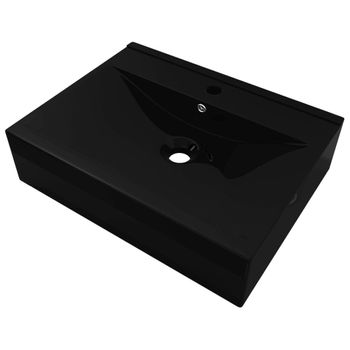 Lavabo Rectangular Cerámica Orificio De Grifo Negro 60x46 Cm