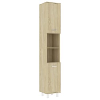 Armario De Baño Madera Contrachapada Color Roble 30x30x179 Cm Marrón