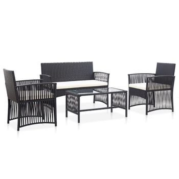 Set Muebles De Jardín 4 Piezas Y Cojines Ratán Sintético Negro