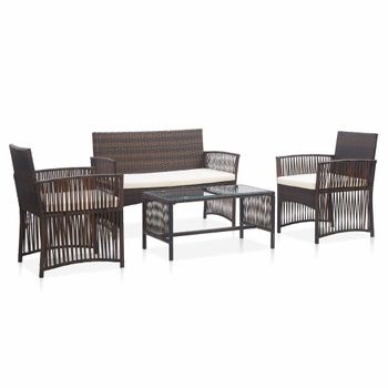 Set Muebles De Jardín 4 Piezas Y Cojines Ratán Sintético Marrón