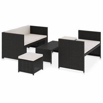 Set Muebles De Jardín 5 Piezas Y Cojines Ratán Sintético Negro