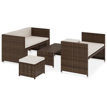 Set Muebles De Jardín 5 Piezas Y Cojines Ratán Sintético Marrón