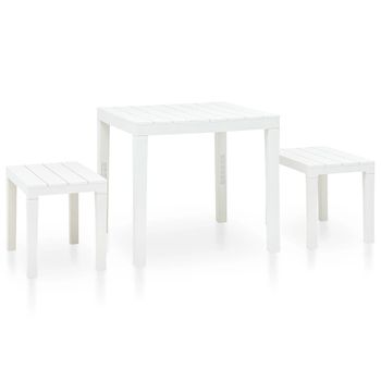 Mesa De Jardín Con 2 Bancos Plástico Blanco