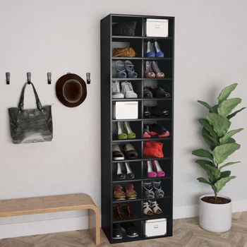 Mueble Zapatero De Madera Contrachapada Negro 54x34x183 Cm