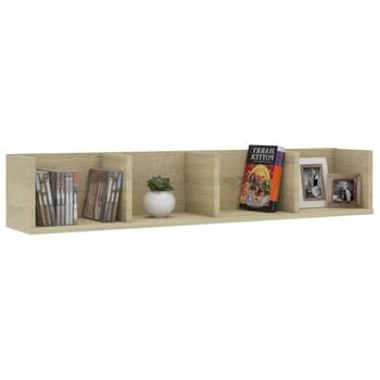 Estante De Pared Para Cd Contrachapada Color Roble 100x18x18 Cm Beige