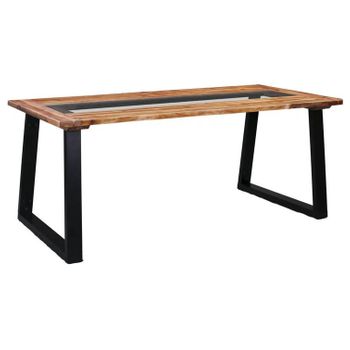 Mesa De Comedor De Madera Maciza De Acacia Y Vidrio 180x90x75cm Marrón