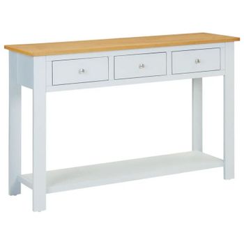 Mesa Consola De Madera De Roble Maciza 118x35x77 Cm Gris