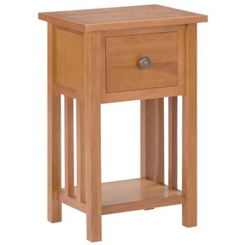 Mesa Revistero Con Cajón Madera Maciza De Roble 35x27x55 Cm Marrón