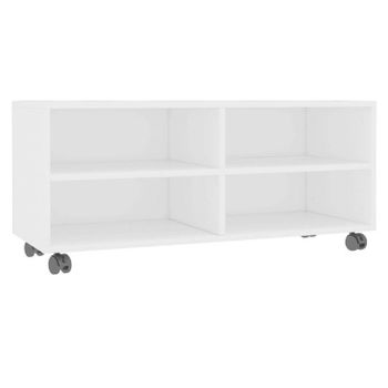 Mueble De Tv Con Ruedas Madera Contrachapada Blanco 90x35x35 Cm