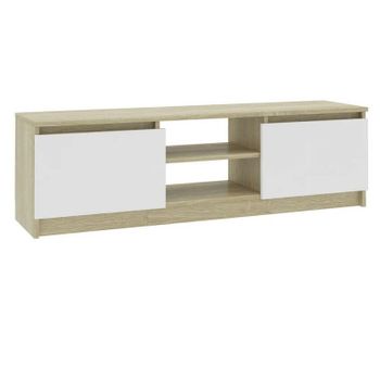 Mueble De Tv De Aglomerado Blanco Roble Sonoma 120x30x35,5 Cm Multicolor