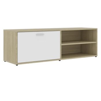 Mueble De Tv Madera Contrachapada Blanco Y Roble 120x34x37 Cm