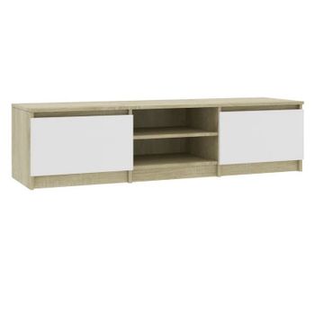 Mueble De Tv Madera Contrachapada Blanco Y Roble 140x40x35,5 Cm Multicolor