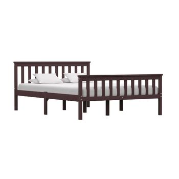 Estructura De Cama Madera Maciza Pino Marrón Oscuro 140x200 Cm