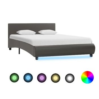 Estructura De Cama Con Led De Cuero Sintético Gris 140x200 Cm