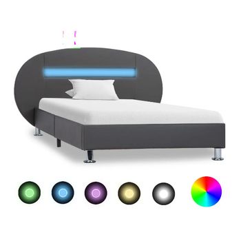 Estructura De Cama Con Led De Cuero Sintético Gris 90x200 Cm