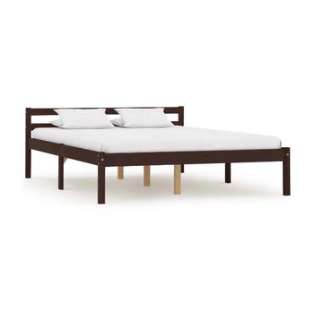 Estructura De Cama Madera Maciza Pino Marrón Oscuro 140x200 Cm