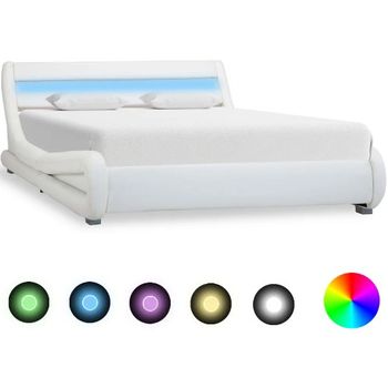 Estructura De Cama Con Led Cuero Sintético Blanco 140x200 Cm