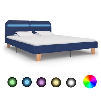 Estructura De Cama Con Led Tela Azul 160x200 Cm