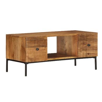 Mesa De Centro De Madera Maciza De Mango 90x45x40cm Marrón