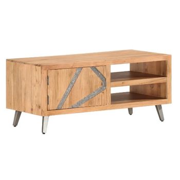 Mesa De Centro De Madera Maciza De Acacia 90x45x40cm Marrón