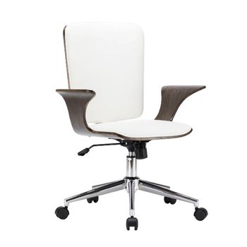 Silla De Oficina Giratoria Cuero Sintético Madera Curva Blanco