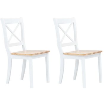 Sillas Comedor 2 Uds Madera Maciza Caucho Blanco Y Madera Claro