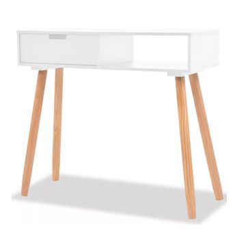 Mesa Consola De Madera Maciza De Pino Blanca 80x30x72 Cm