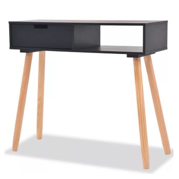 Mesa Consola De Madera Maciza De Pino 80x30x72 Cm Negra