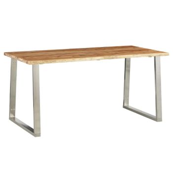 Mesa De Comedor Madera De Acacia Y Acero Inoxidable 160x80x75cm Marrón