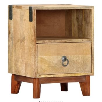 Mesita De Noche Madera Maciza De Mango Rugosa 40x30x52 Cm Marrón