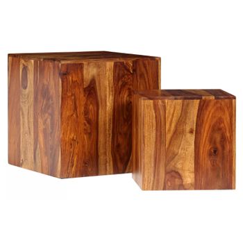 Mesa De Centro De Madera Maciza Sheesham 2 Unidades 40x40x40 Cm Marrón