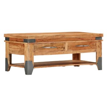 Mesa De Centro De Madera Maciza De Acacia 110x52x45 Cm Marrón