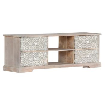 Mueble De Tv De Madera Maciza De Acacia 120x30x40 Cm Blanco