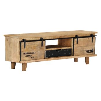 Mueble De Tv De Madera Maciza De Mango 120x30x40 Cm Marrón