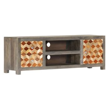 Mueble Para Tv De Madera Maciza Reciclada Gris 120x30x40 Cm