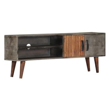 Mueble Para Tv Madera Maciza De Mango Rugosa Gris 130x30x46 Cm