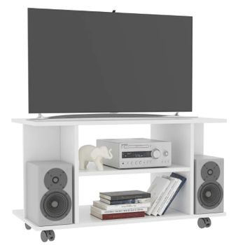 Mueble De Tv Con Ruedas Madera De Ingeniería Blanco 80x40x45 Cm